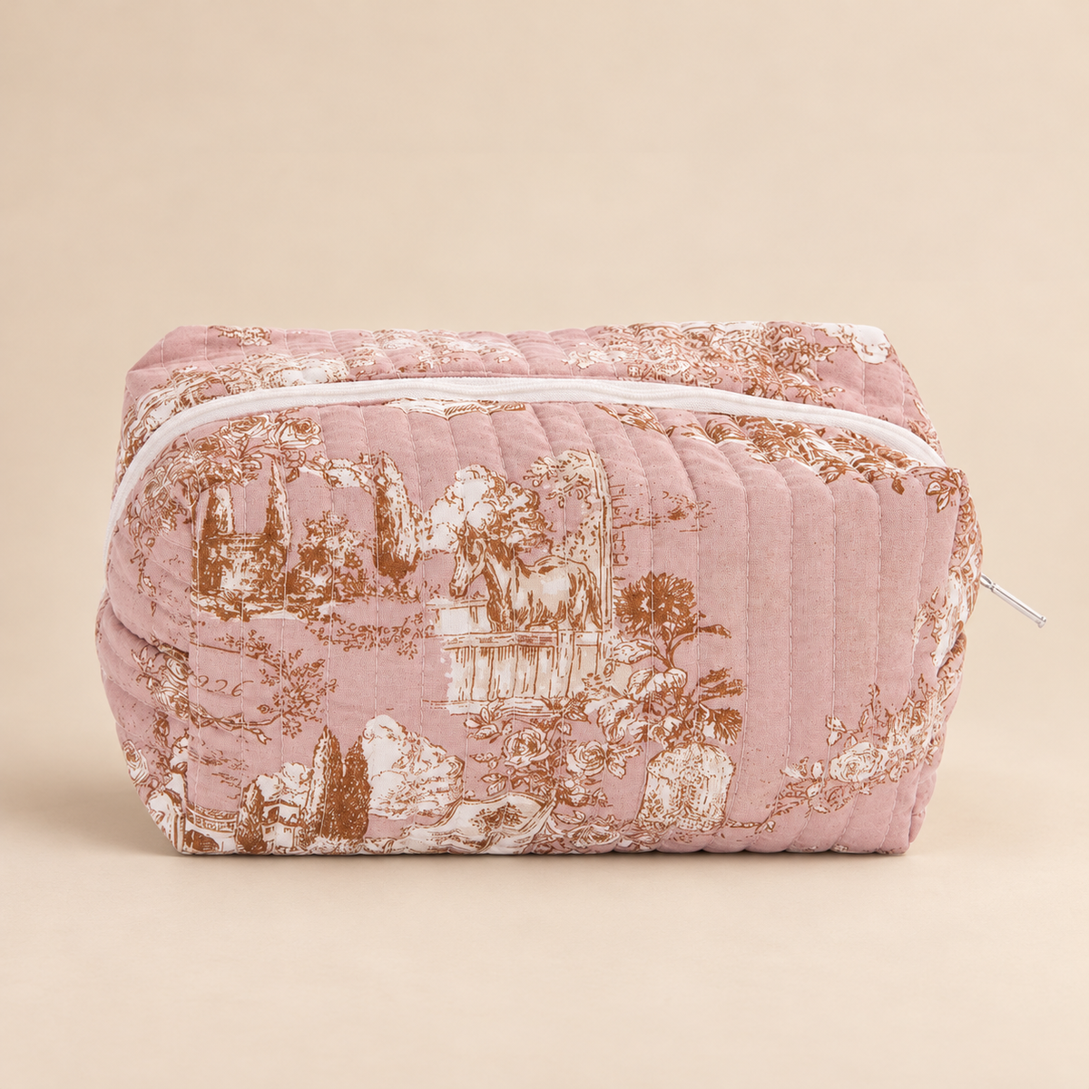 Pochette Toile du Borgo Rosa in 100% Cotone Trapuntato con Chiusura Zip