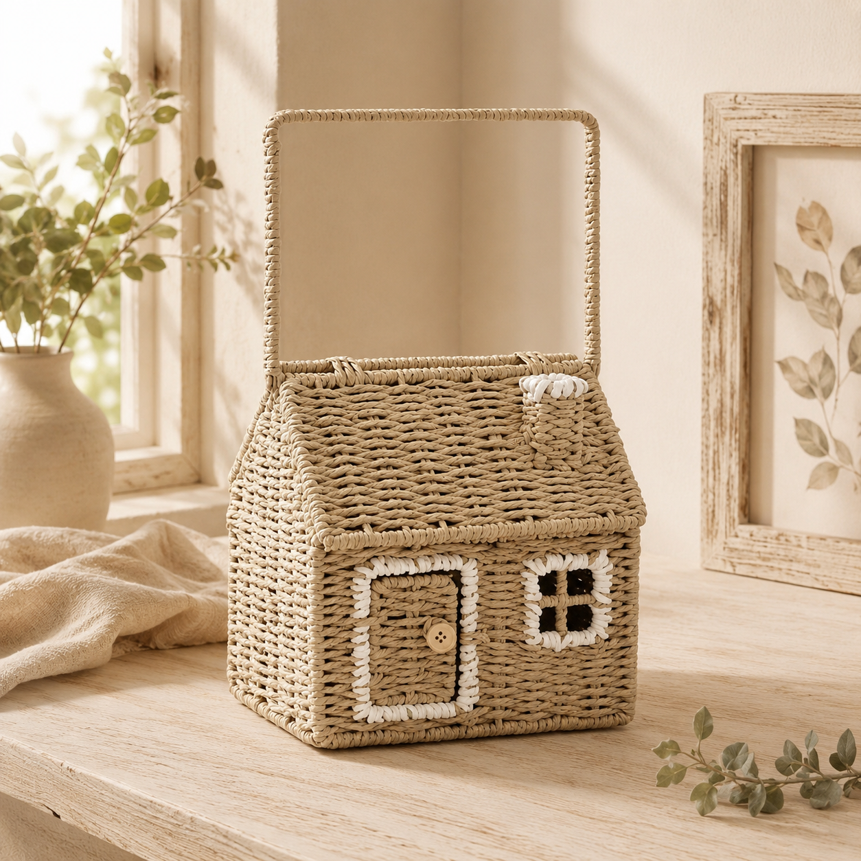 Cestino Portaoggetti a Forma di Casetta con Manico – 20 × 15 × 35 cm