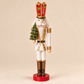 Schiaccianoci Natalizio Decorativo in Resina Bianco e Oro con Alberello Verde e Cappello Rosso – H 43 cm