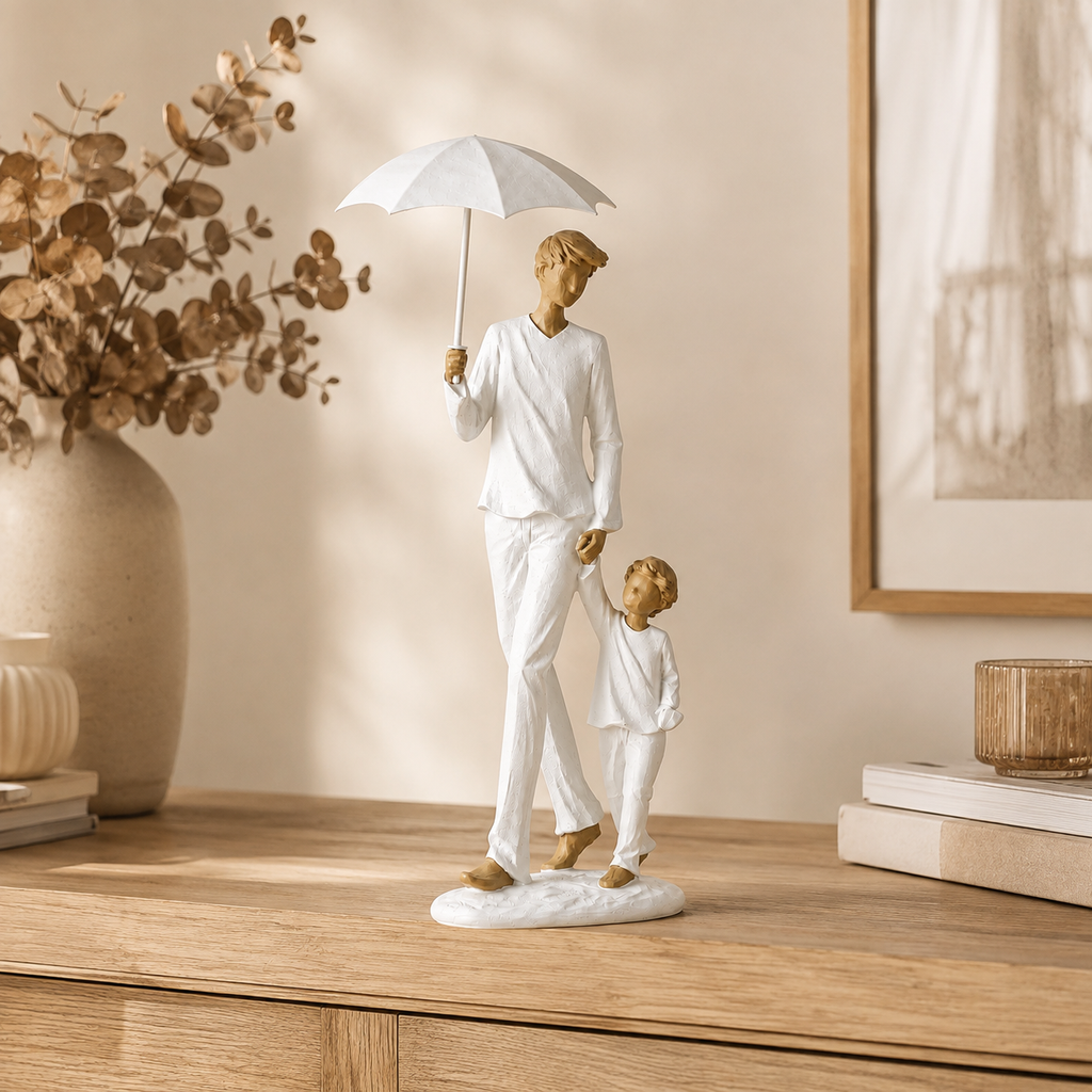 Decoro Papà e Bambino con Ombrello – H 38 cm