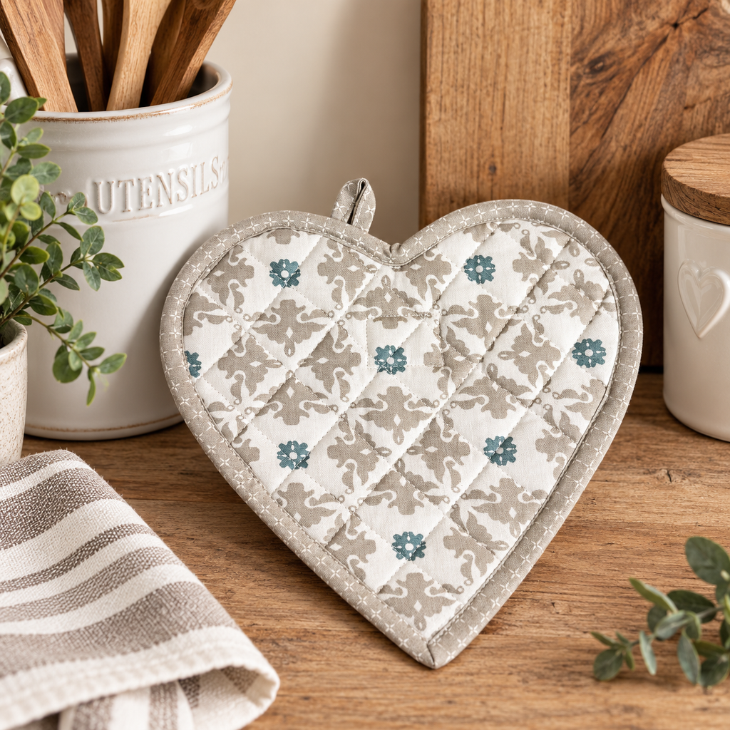 Presina a Cuore in Cotone Trapuntato 24 x 24 cm