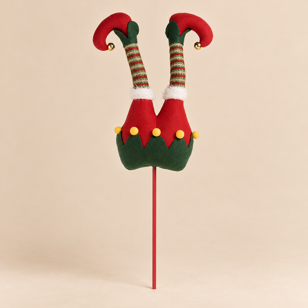 Decorazione Natalizia Gambe di Elfo Capovolto con Picchetto H80 cm