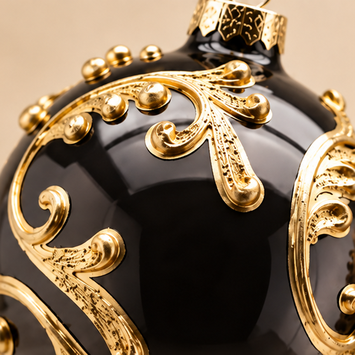 Sfera di Natale in Vetro Nero e Oro con Decoro Barocco Ø 10 cm - Assortita
