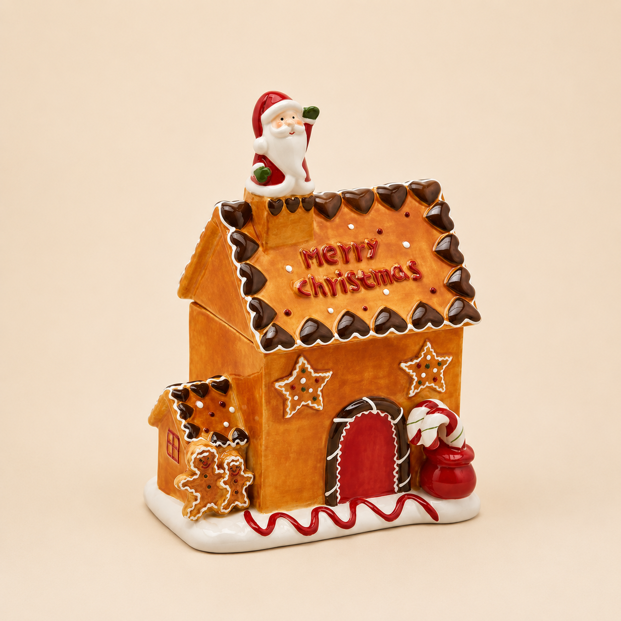 Contenitore Casetta Merry Christmas in Ceramica con Coperchio – 28 x 21 x 16 cm