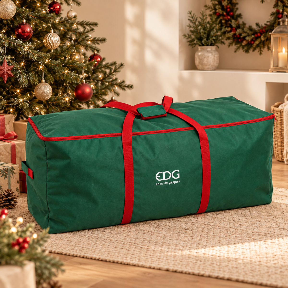 Sacco Porta Albero di Natale EDG Verde L 120 x P 38 x H 50 cm – Per Abeti fino a H 210 cm