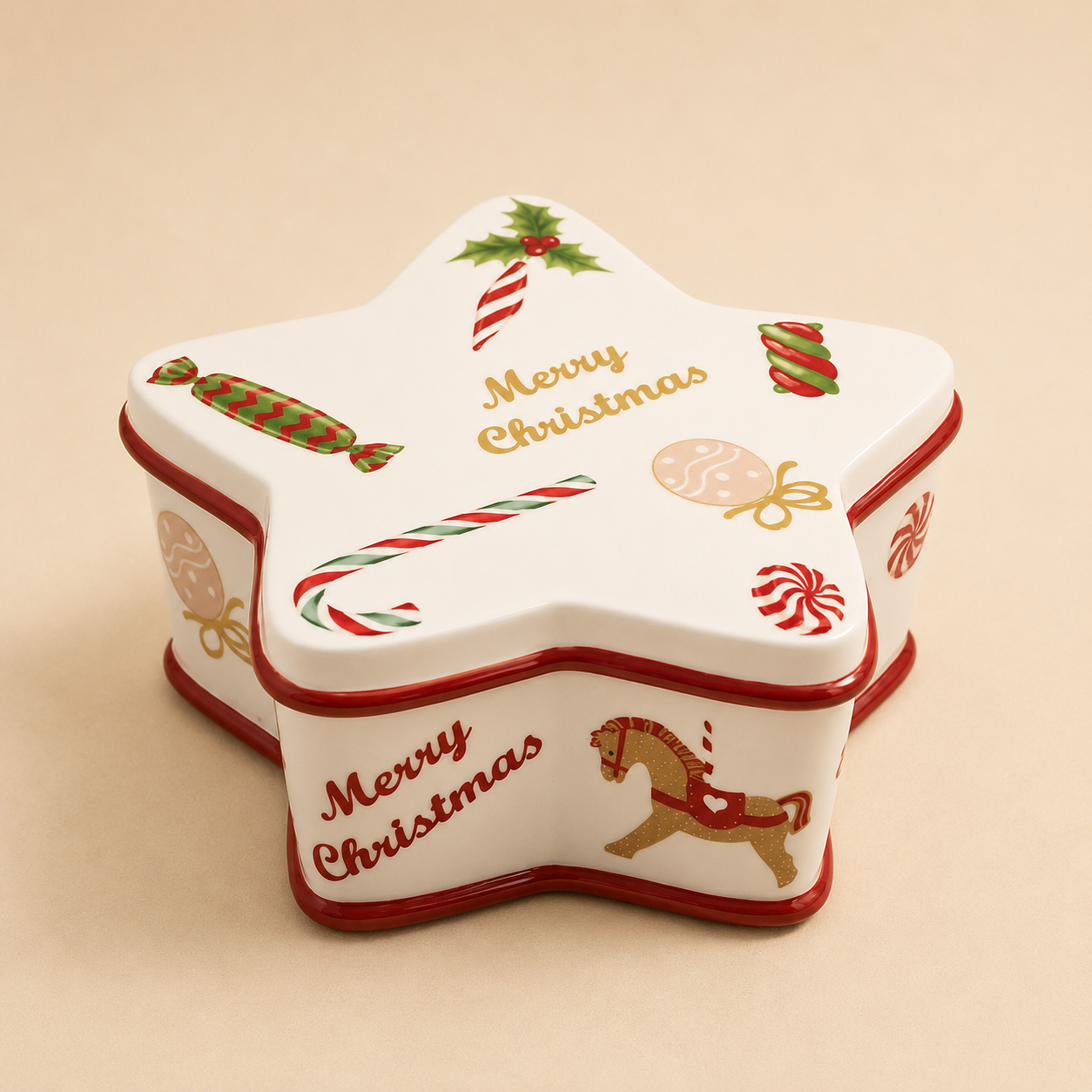 Contenitore Stella Merry Christmas in Ceramica – Ø 23 x H 10 cm
