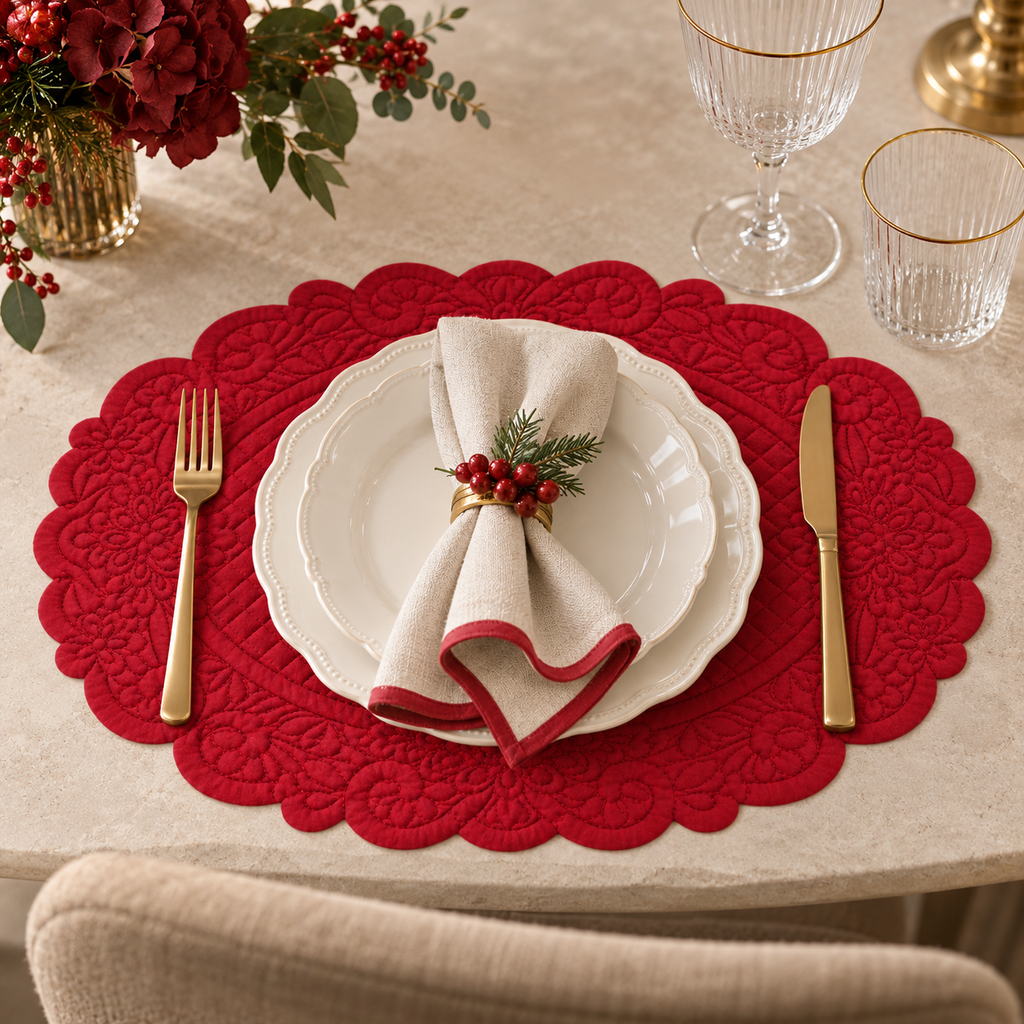 Tovaglietta Americana Ovale Rossa in Cotone 35 x 50 cm - Collezione Carmen