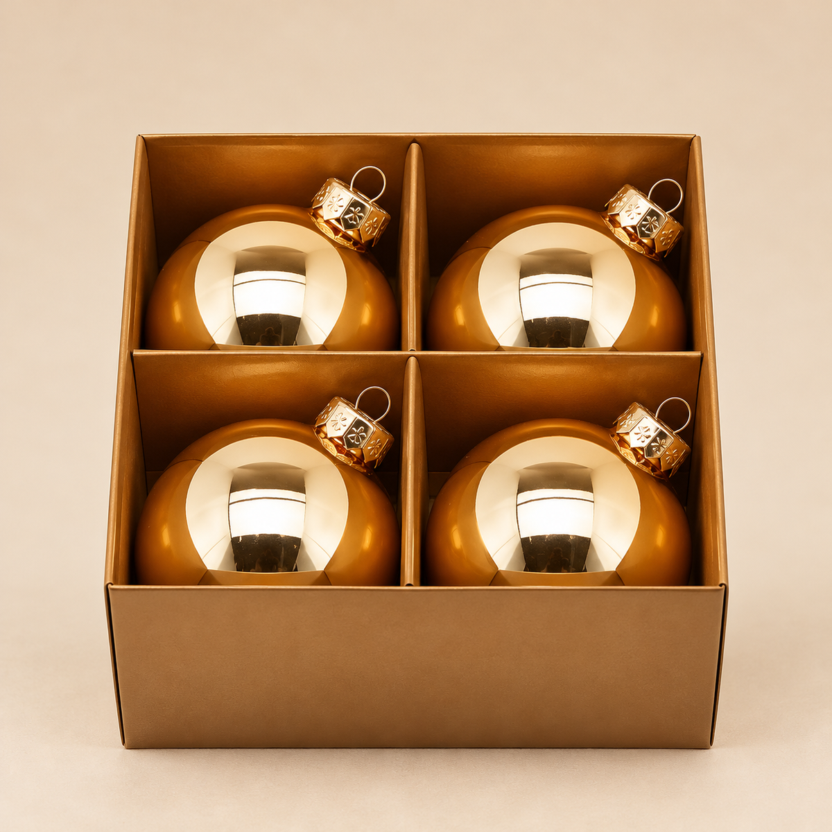 Set 4 Sfere di Natale in Vetro Oro Lucido Effetto Specchio – Ø 8 cm