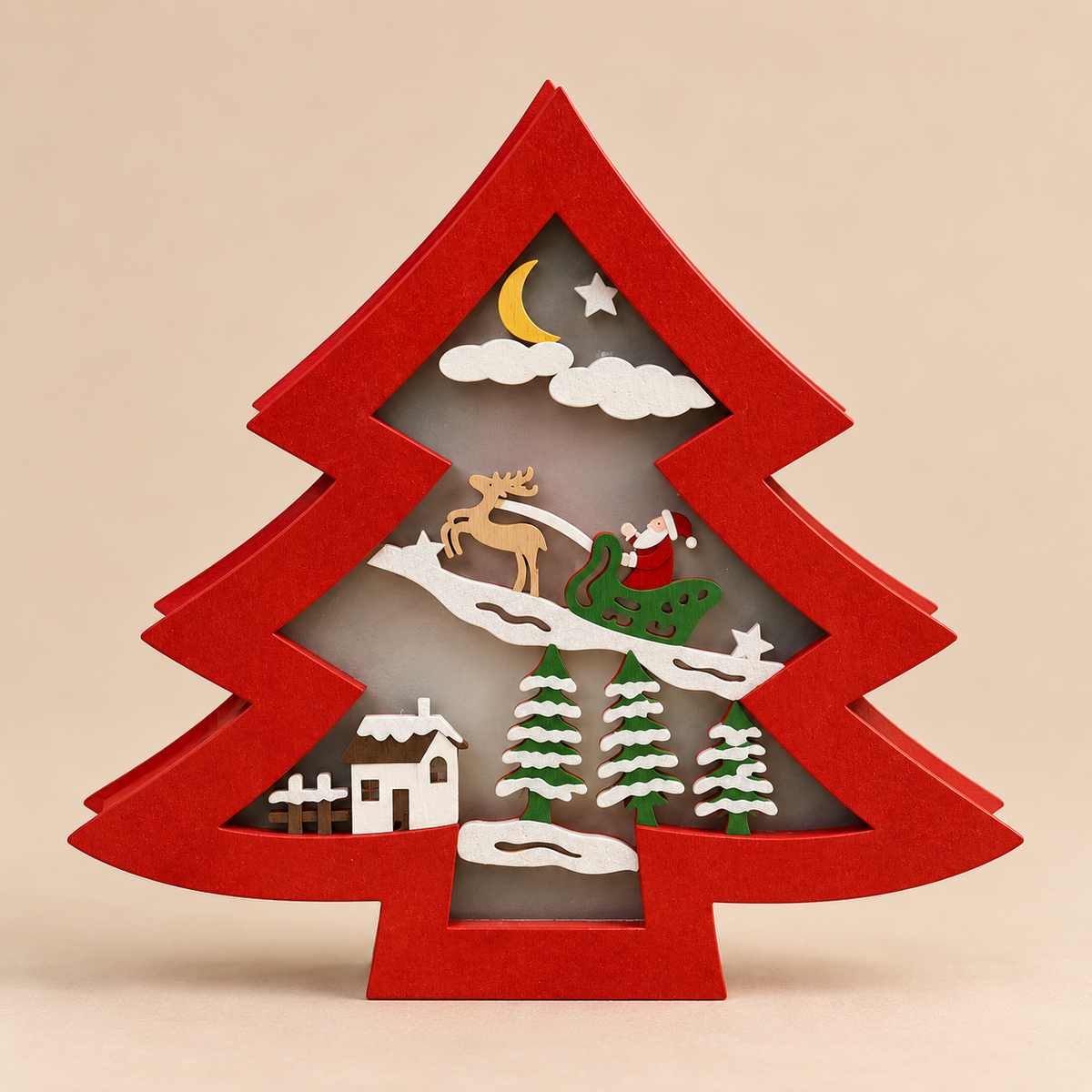 Albero di Natale Decorativo Luminoso in Legno Rosso 21 x 21 cm (Seconda Scelta)