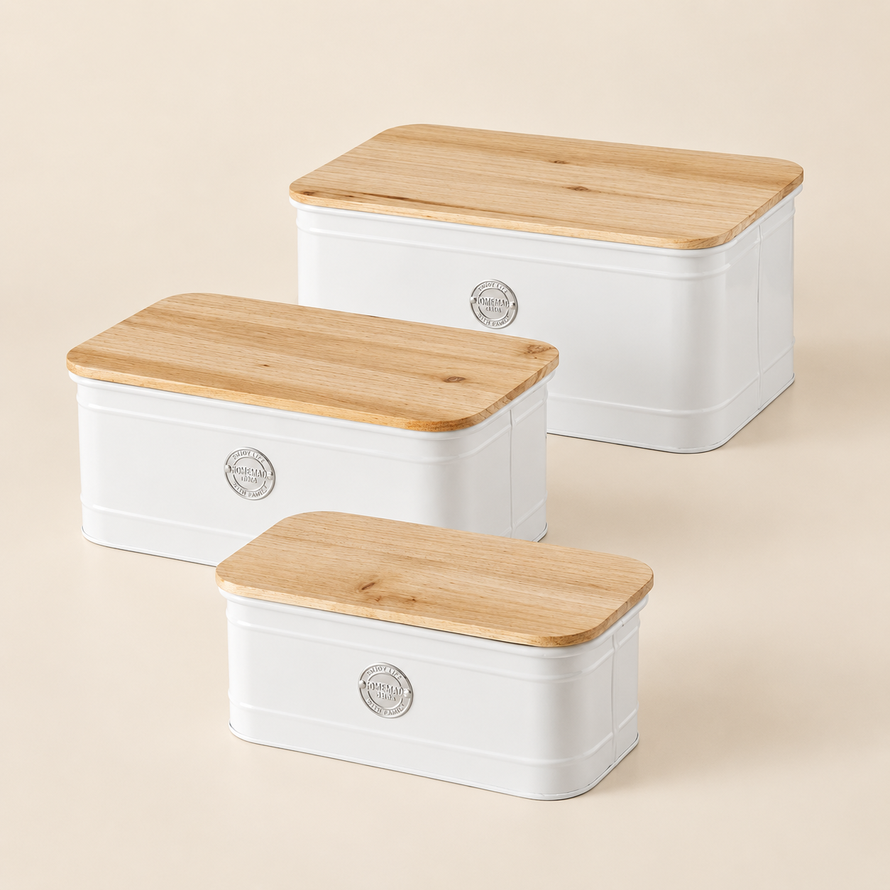 Contenitore in latta con coperchio in legno Home (seconda scelta)