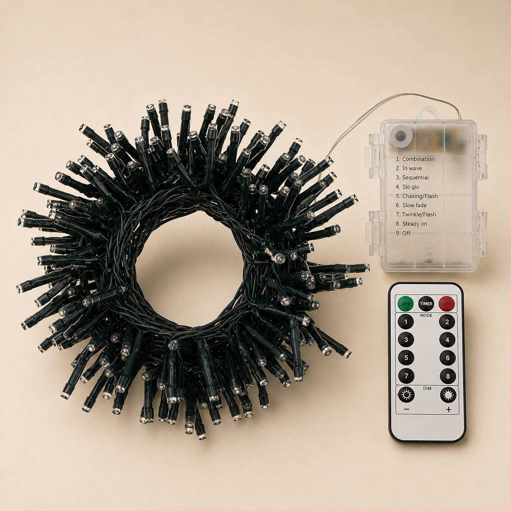 Catena Luminosa a Batteria 300 LED Bianco Caldo con Telecomando – 12 m