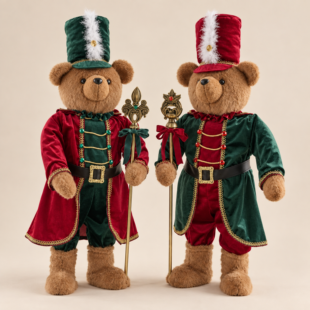 Orso Soldato Schiaccianoci H 100 cm Verde/Rosso - EDG