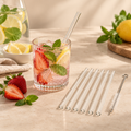 Set 6 Cannucce Riutilizzabili in Vetro Trasparente con Spazzolino per Pulizia – 15 cm