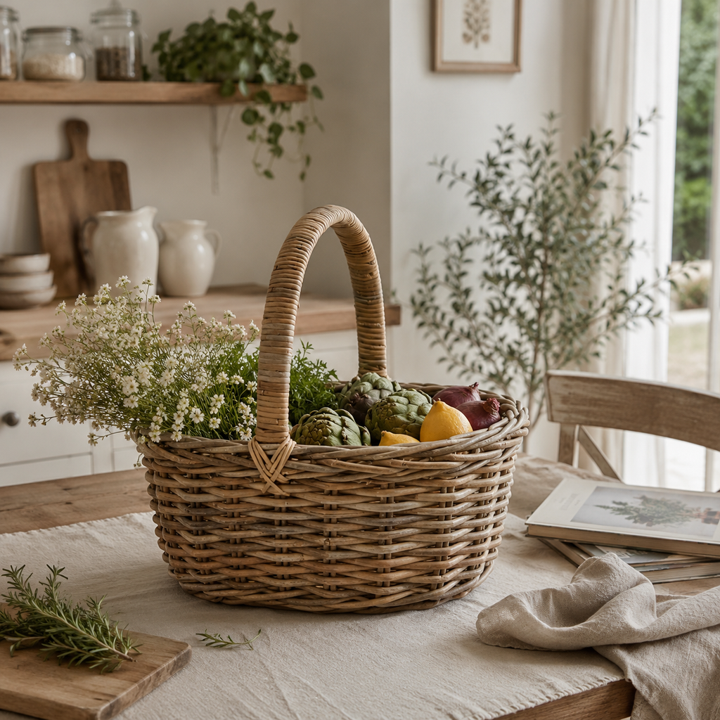 Cesto in Rattan con Manico – 46 x 36 x H 20 cm