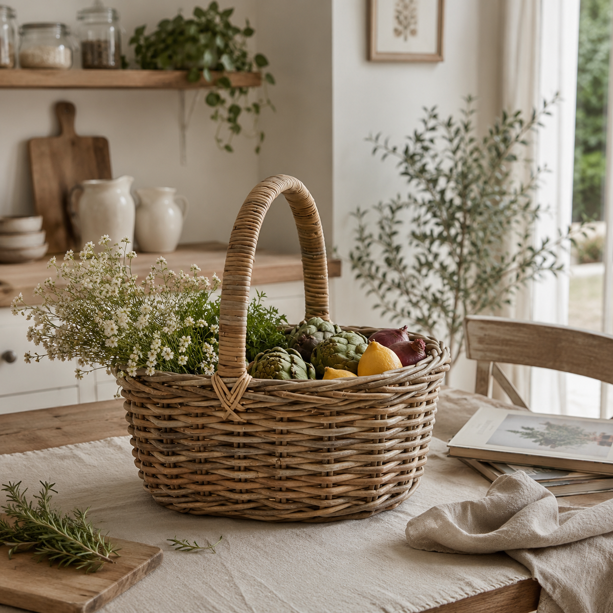 Cesto in Rattan con Manico – 46 x 36 x H 20 cm