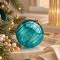 Sfera di Natale EDG in Vetro Turchese Trasparente con Righe a Spirale in Rilievo – Ø 10 cm