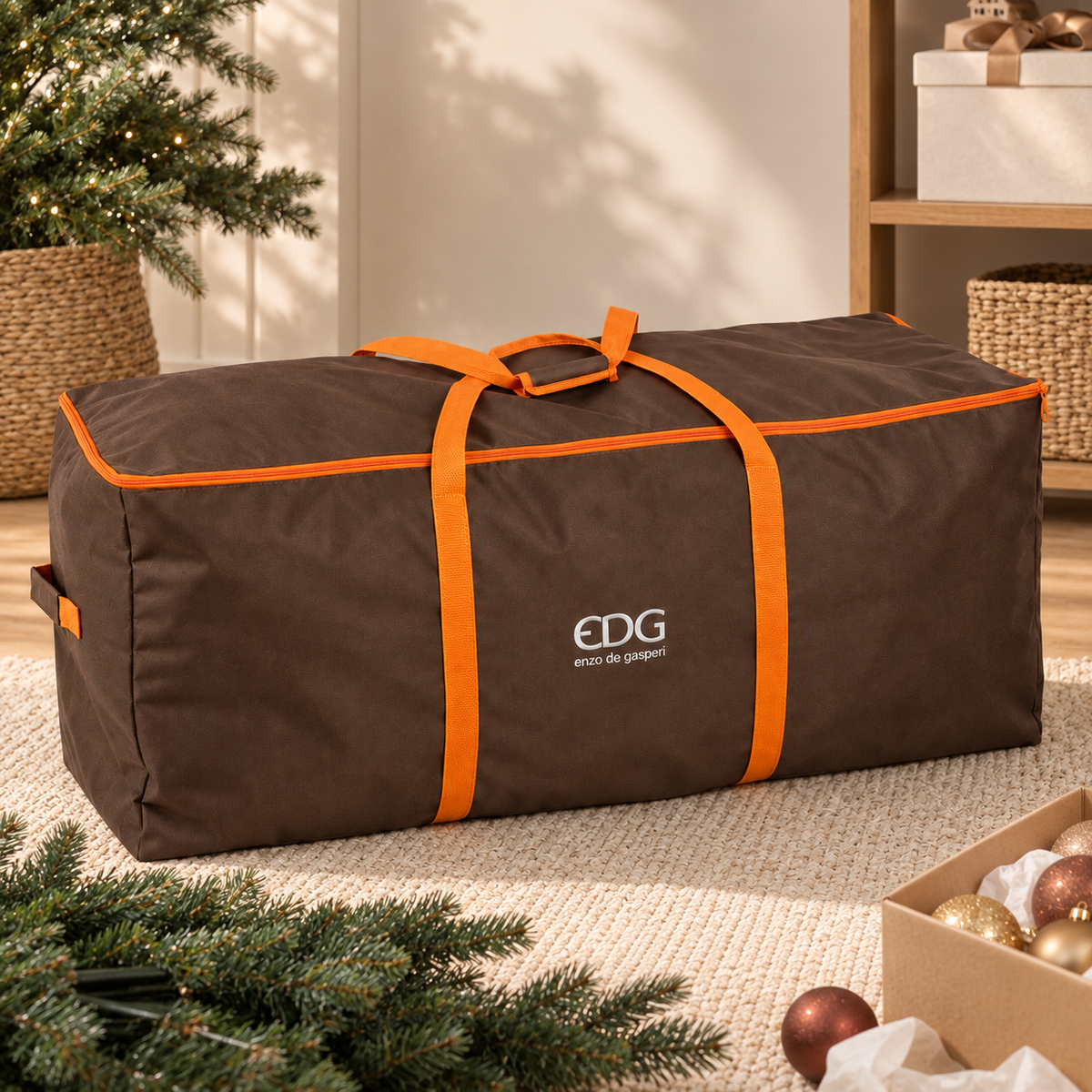 Sacco Porta Albero di Natale EDG Marrone L 120 x P 38 x H 50 cm – Per Abeti fino a H 210 cm