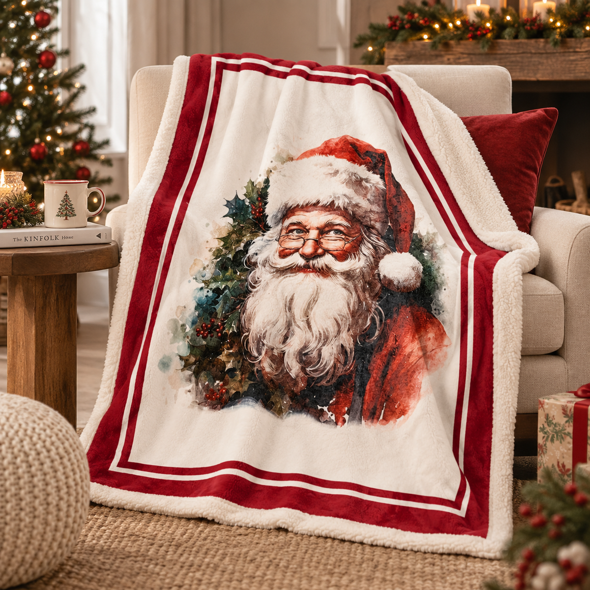 Plaid Natalizio Christmas in the Country con Babbo Natale 130 x 160 cm