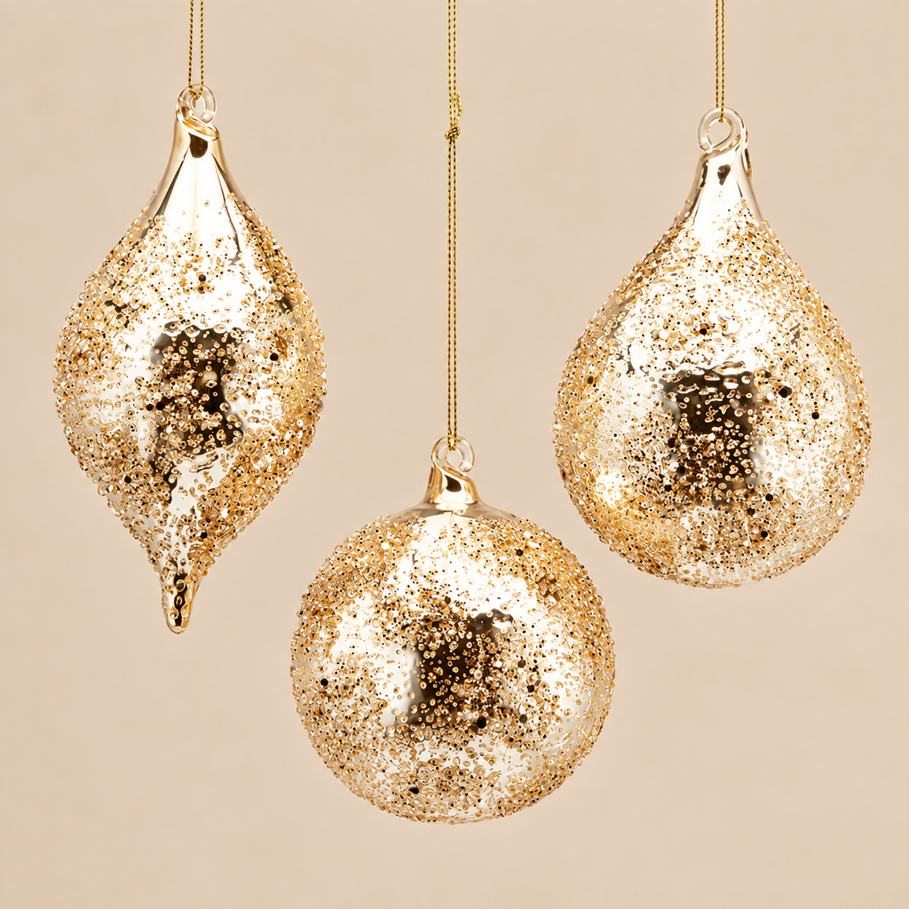 Decorazione Natalizia in Vetro Oro 8 cm - Forma Assortita