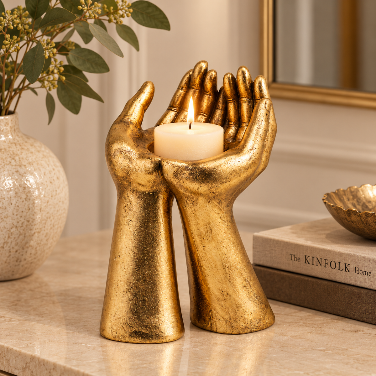 Portacandela Mani Oro h.25 cm