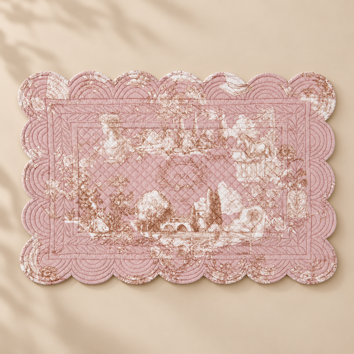 Tovaglietta Americana Toile du Borgo Rosa 35x50 cm in 100% Cotone con Bordo Smerlato
