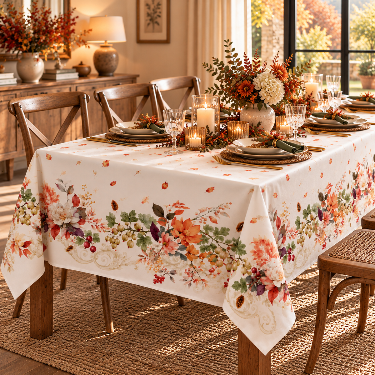 Tovaglia UVA SPINA 150x270 cm in Panama 100% Cotone con Stampa Digitale Floreale e Bacche – Made in Italy (Copia)