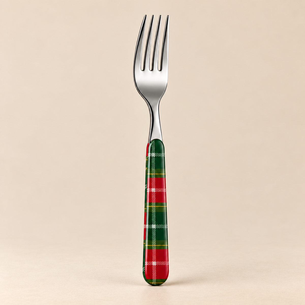 Set 6 Forchettine da Dolce in Acciaio Inox 18/10 con Manico Tartan Rosso e Verde – 14 cm