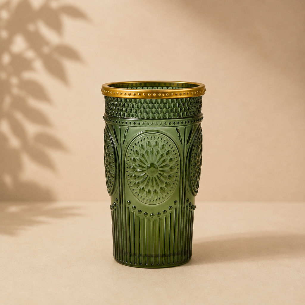 Candela con vaso vetro