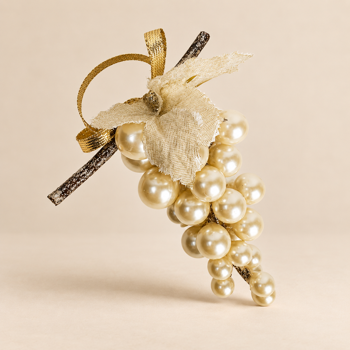 Grappolo d’Uva Decorativo Perla e Oro H 13 cm