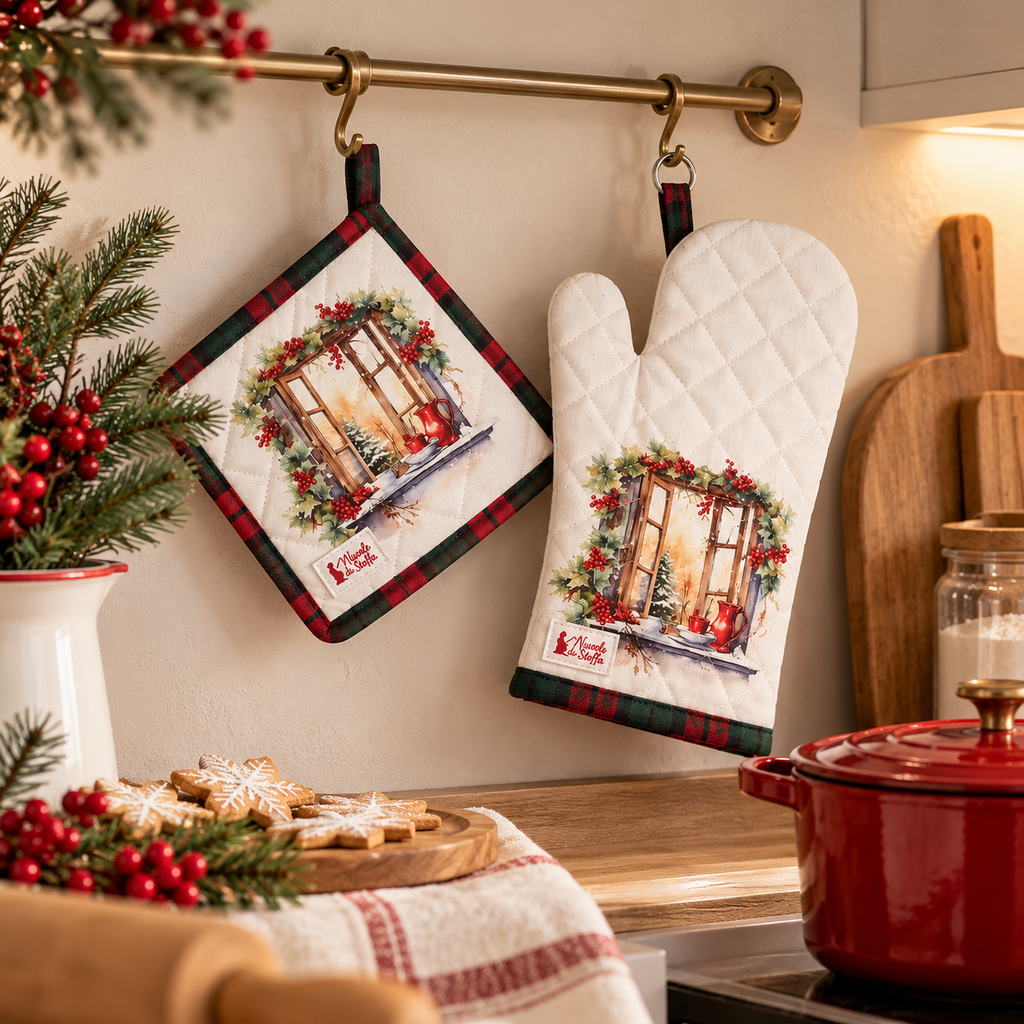 Set Guanto da Forno e Presina Natalizia Christmas is Coming con Finestra Decorata
