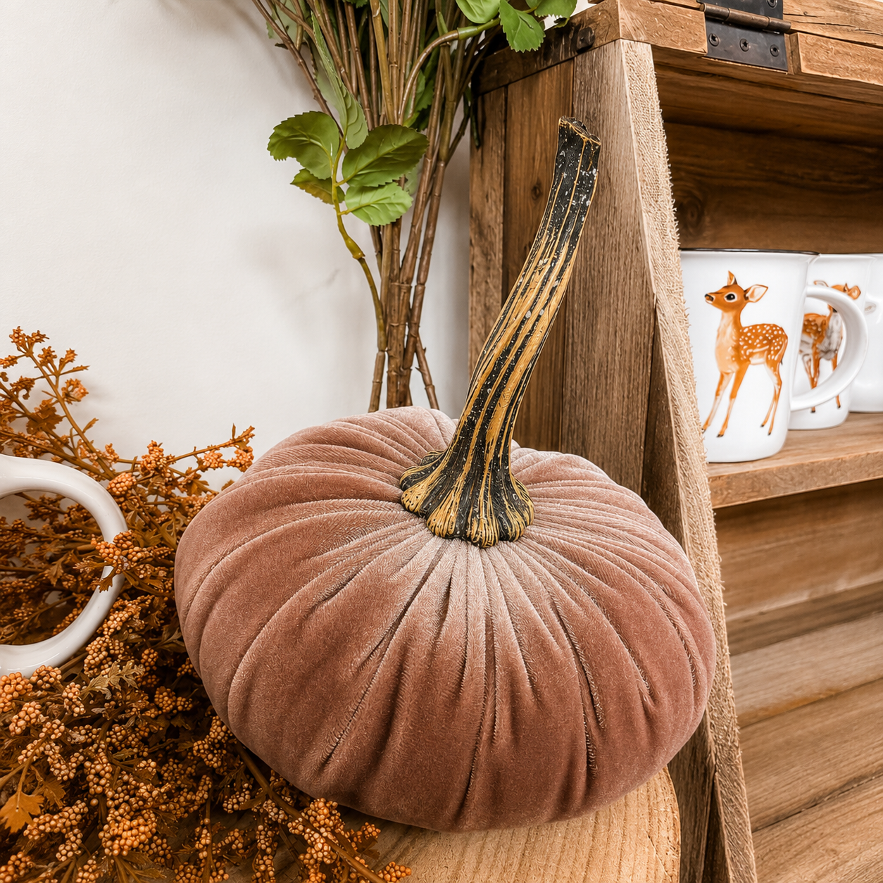 Zucca Decorativa in Velluto Small – Ø 15 cm – Fatta a Mano