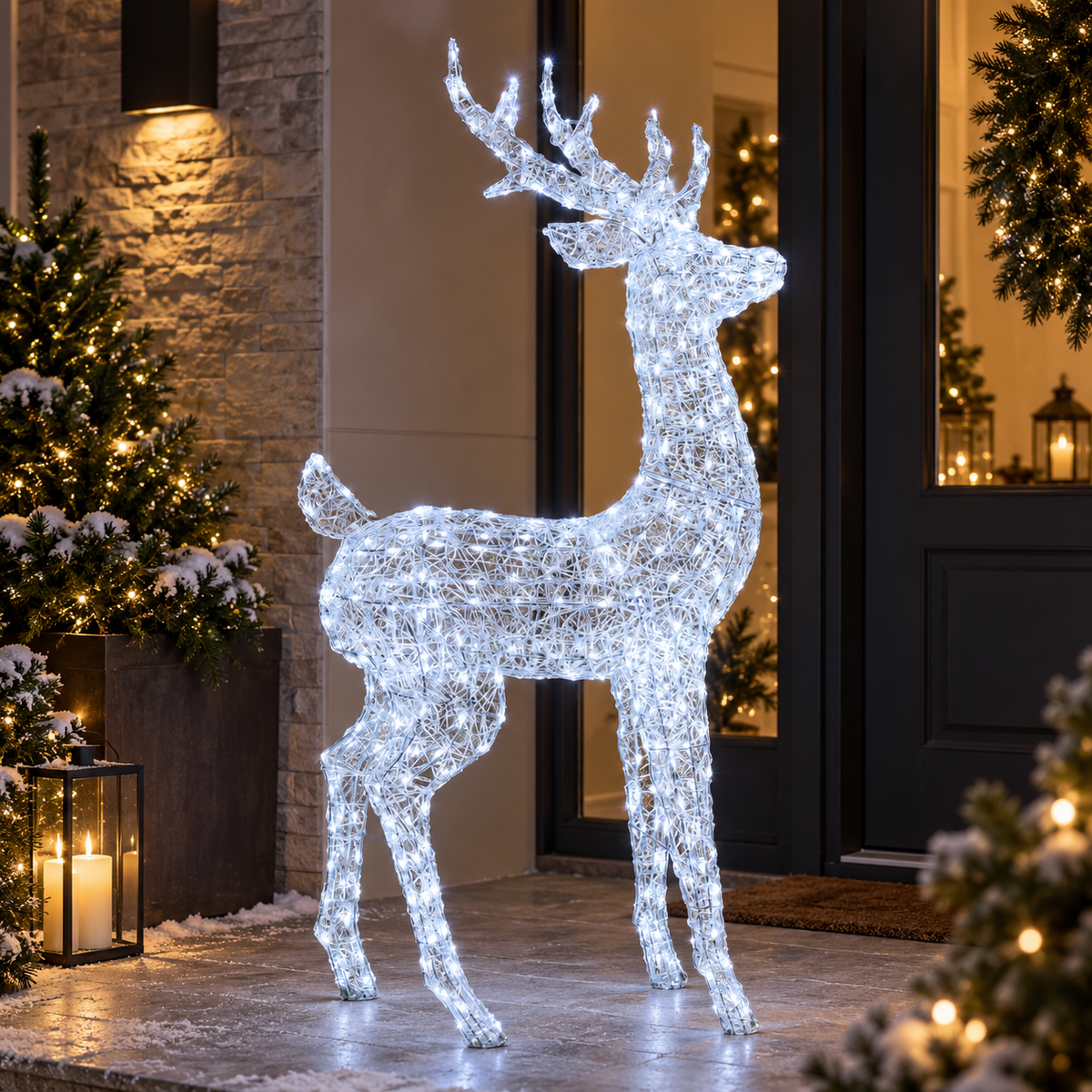 Renna Luminosa 3D H160 cm 380 LED Bianco Freddo con Timer