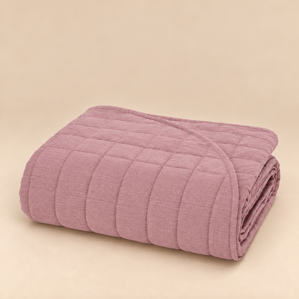 Trapunta Leggera Matrimoniale Double-Face in Percalle di Cotone Riciclato Rosa Antico Polvere 260 x 270 cm – Tessitura Randi