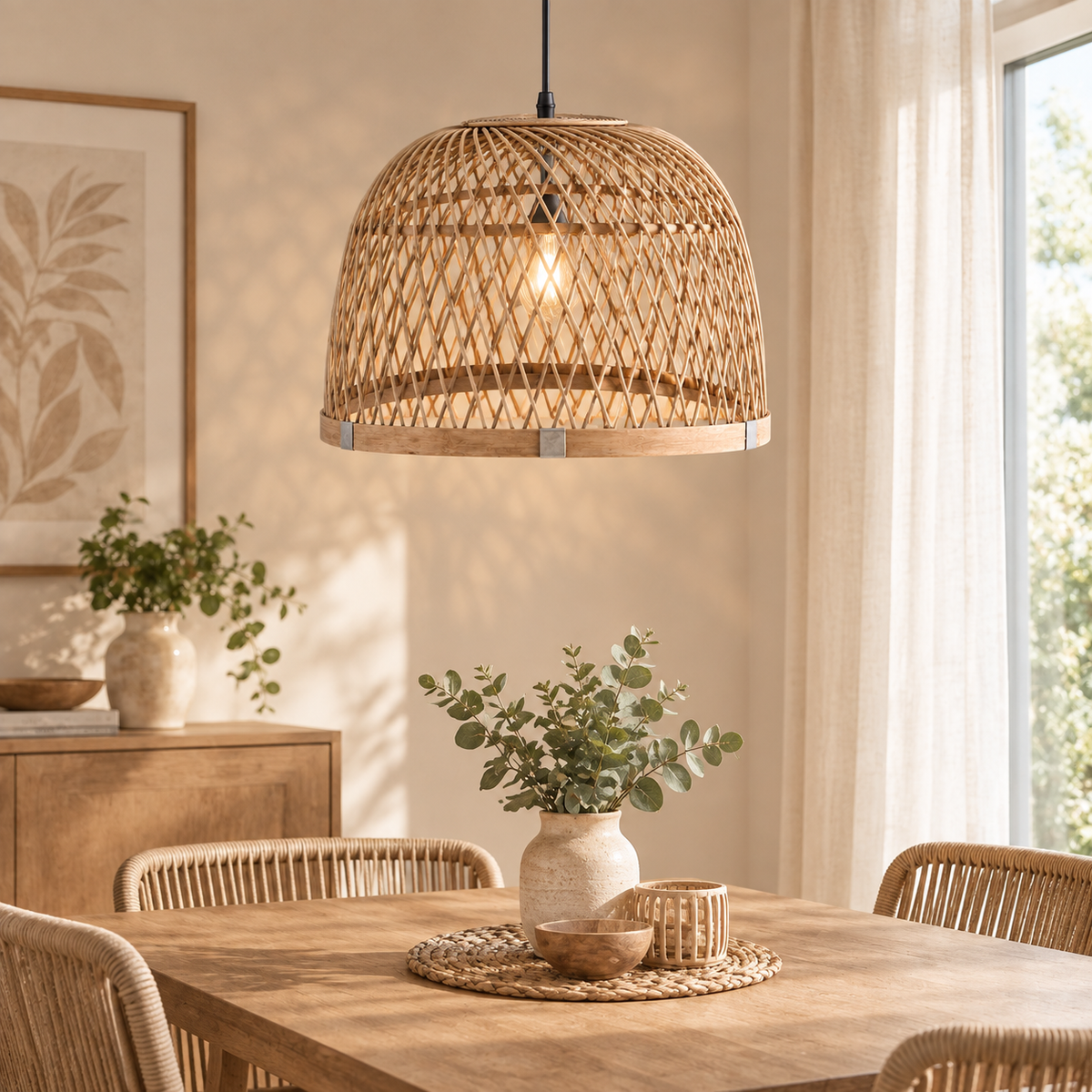 Lampadario Rattan Cupola Ø 41 x H 29 cm