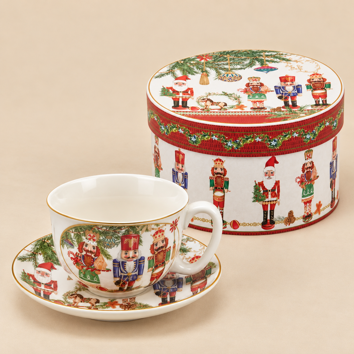 Tazza da Tè Natalizia EDG  Decoro Schiaccianoci e Babbo Natale Ø 15 x H 7 cm
