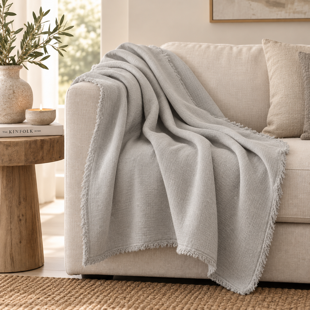 Plaid in Cotone e Lino Grigio 200 x 150 cm