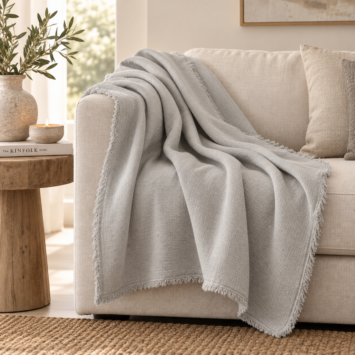Plaid in Cotone e Lino Grigio 200 x 150 cm