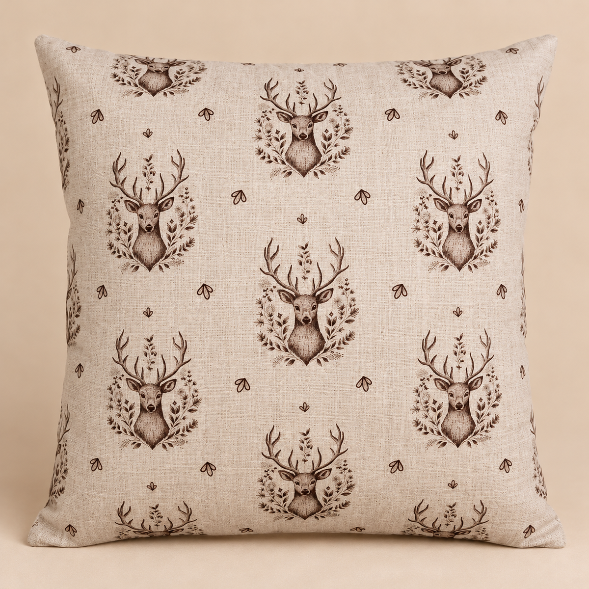 Cuscino Natalizio Winter Woodland Double Face con Cervo Beige e Marrone 45 x 45 cm