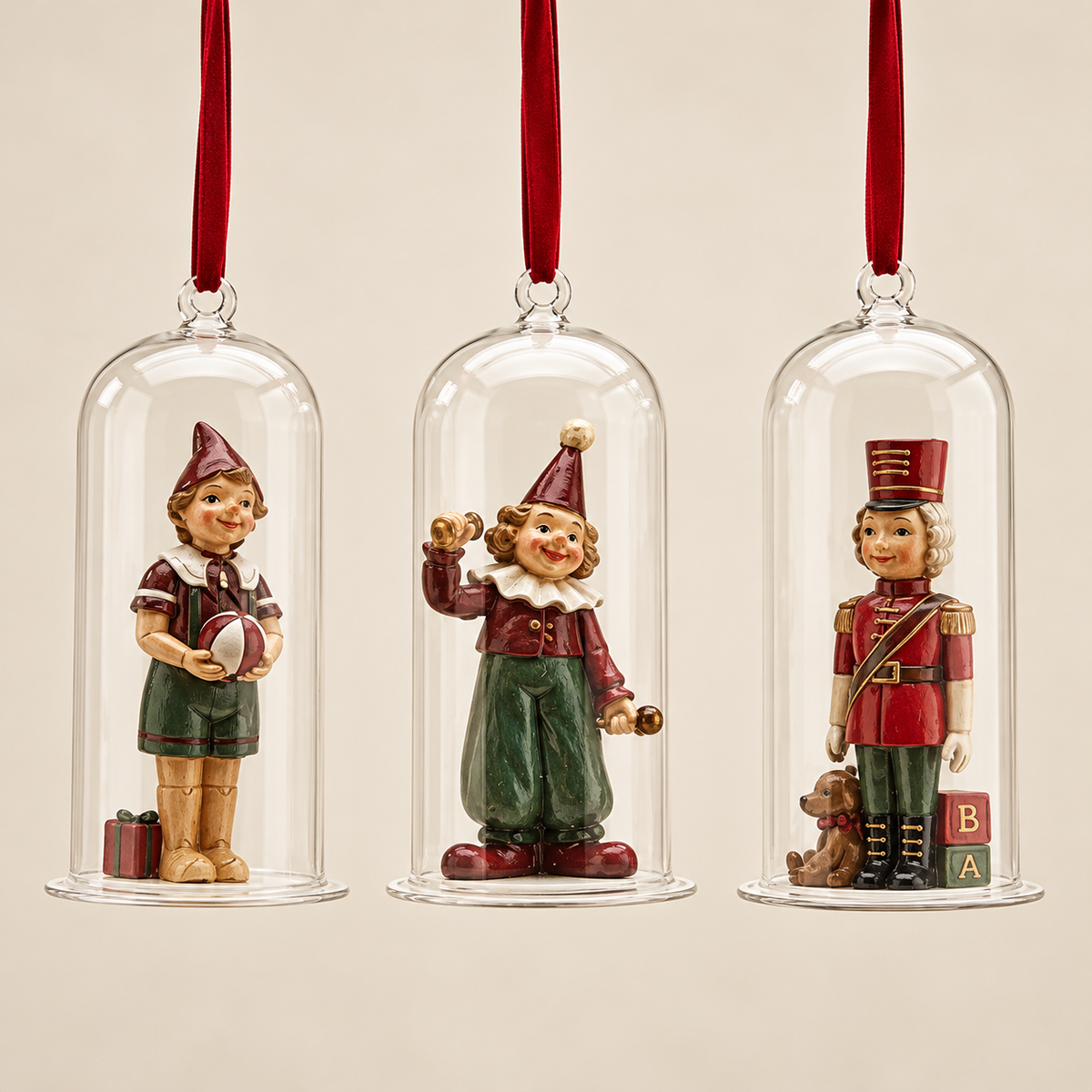 Decorazione Natalizia da Appendere in Vetro con Personaggi Schiaccianoci e Bambini in Poliresina H 15 cm