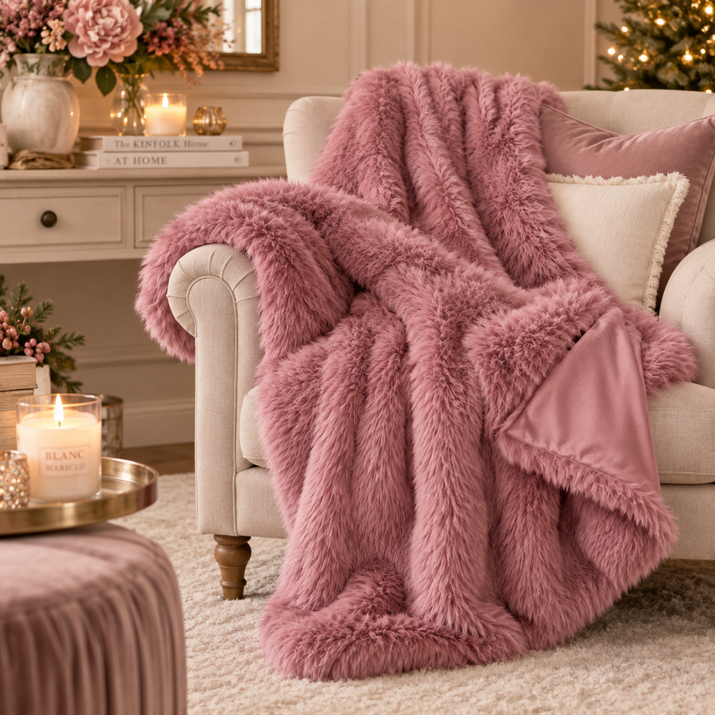 Plaid in Ecopelliccia Rosa Antico Morbido ed Elegante 130 x 170 cm – Blanc Mariclò