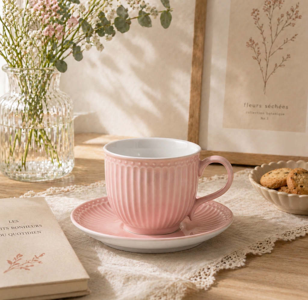 Tazza con piattino Alice rosa