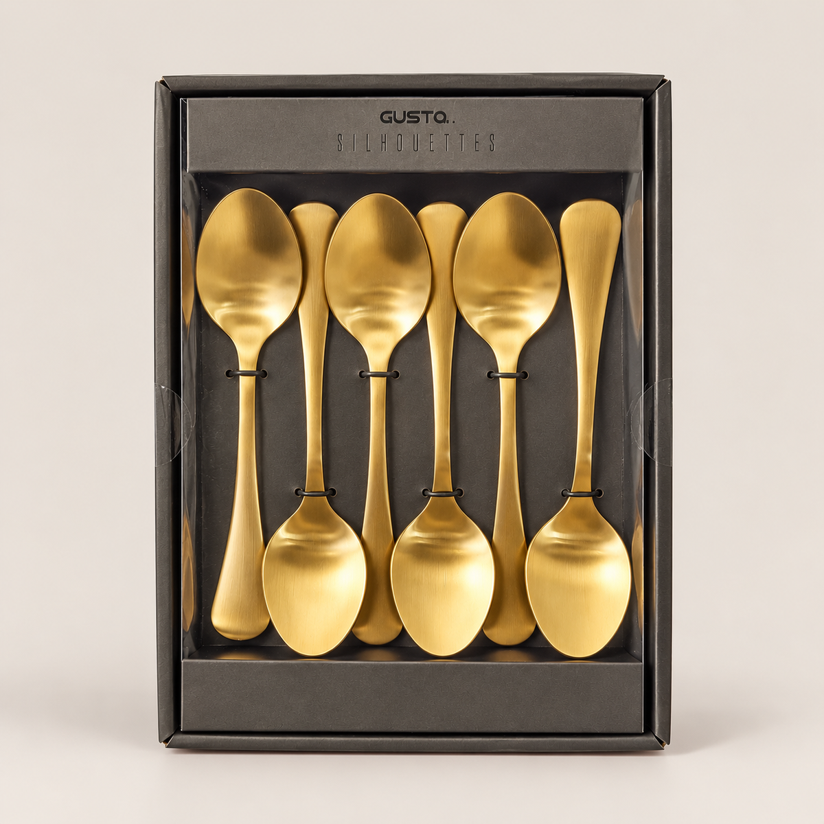 Set 6 Cucchiaini GUSTA Silhouettes Oro Satinato – Cucchiaini Eleganti con Confezione Regalo