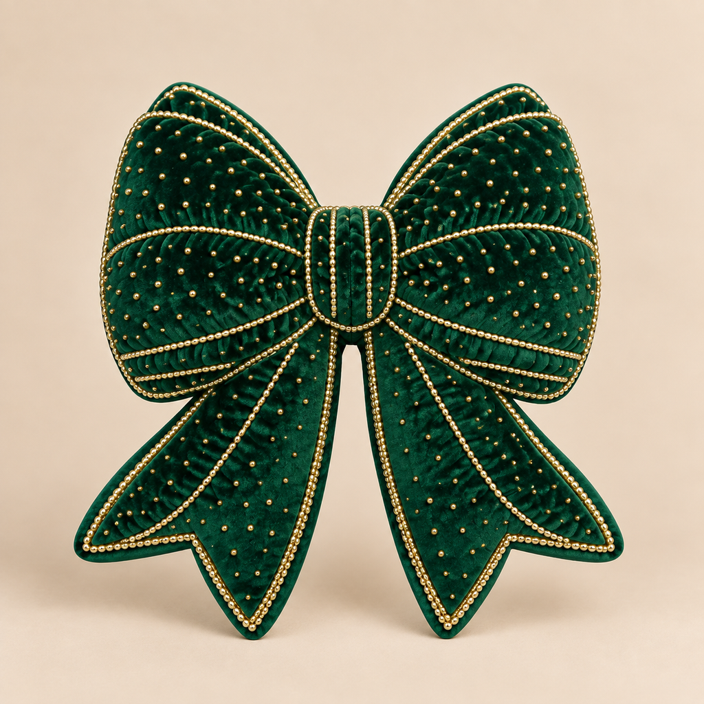 Cuscino Sagomato Fiocco Verde e Oro 38 x 40 cm