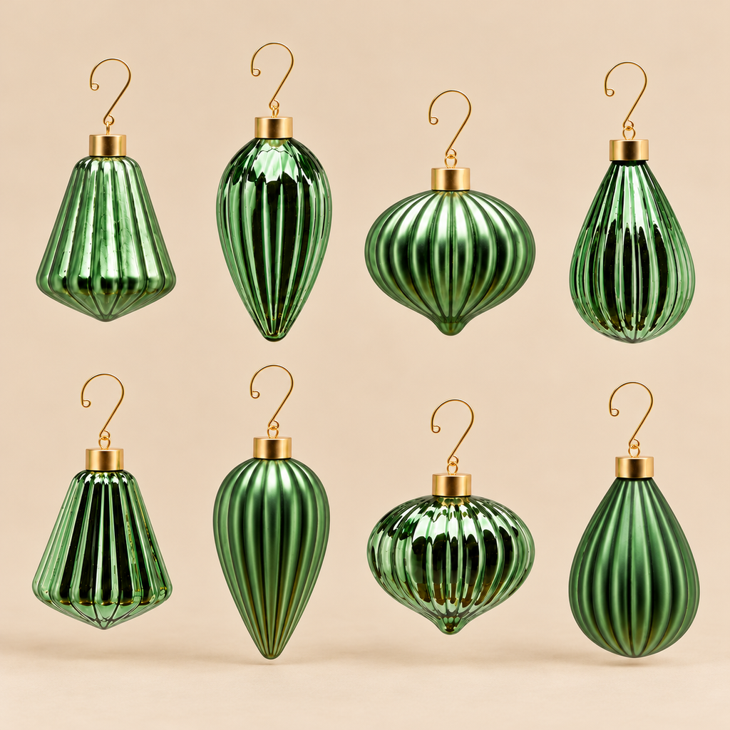 Pendaglio Natalizio EDG in Vetro Verde Scanalato Ø6/8 cm – Finitura Lucida o Satinata