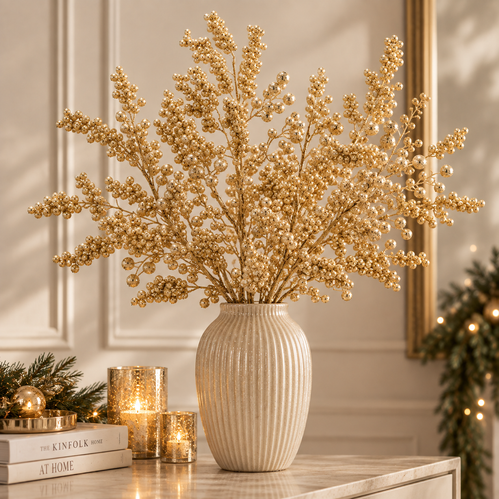Ramo Bacche Glitter Oro H 83 cm - EDG