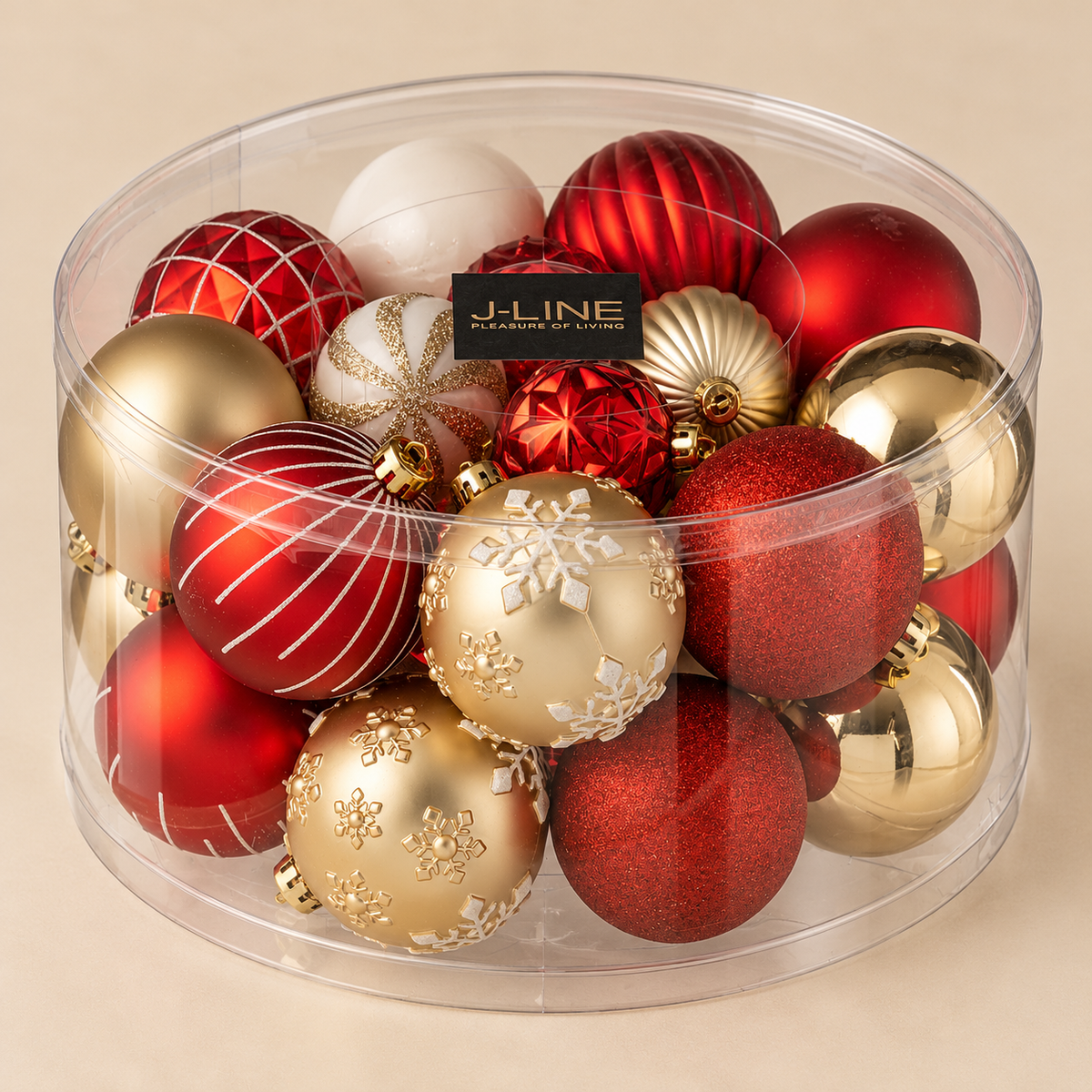 Set 30 Sfere di Natale in PVC Rosso e Oro con Finiture Assortite