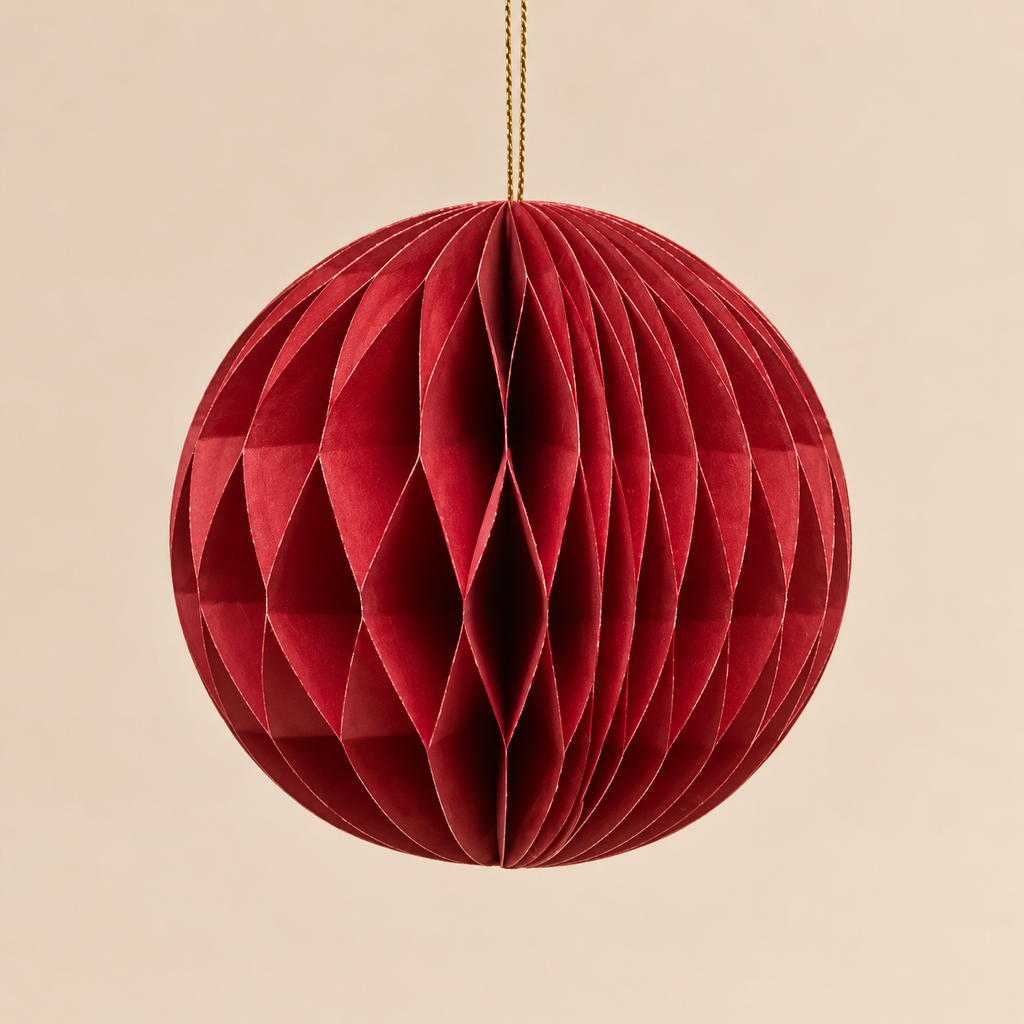 Sfera di Natale EDG Origami in Carta Rosso Bordeaux con Motivo a Nido d'Ape – Ø 10 cm