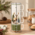 Set 4 Tazze in Ceramica Bosco Incantato con Supporto in Metallo e Decoro Cervo – 330 ml – Confezione Regalo
