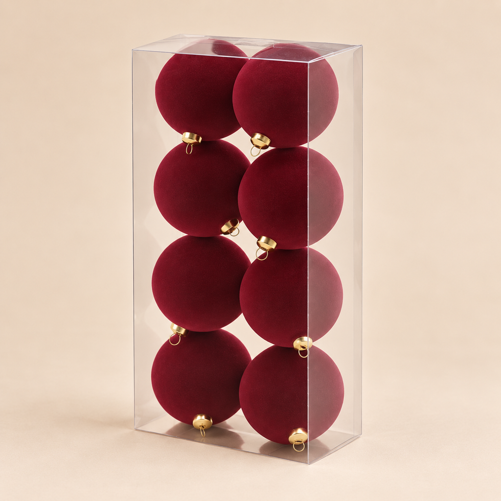 Set 8 Palline di Natale in Velluto Bordeaux Ø 8 cm