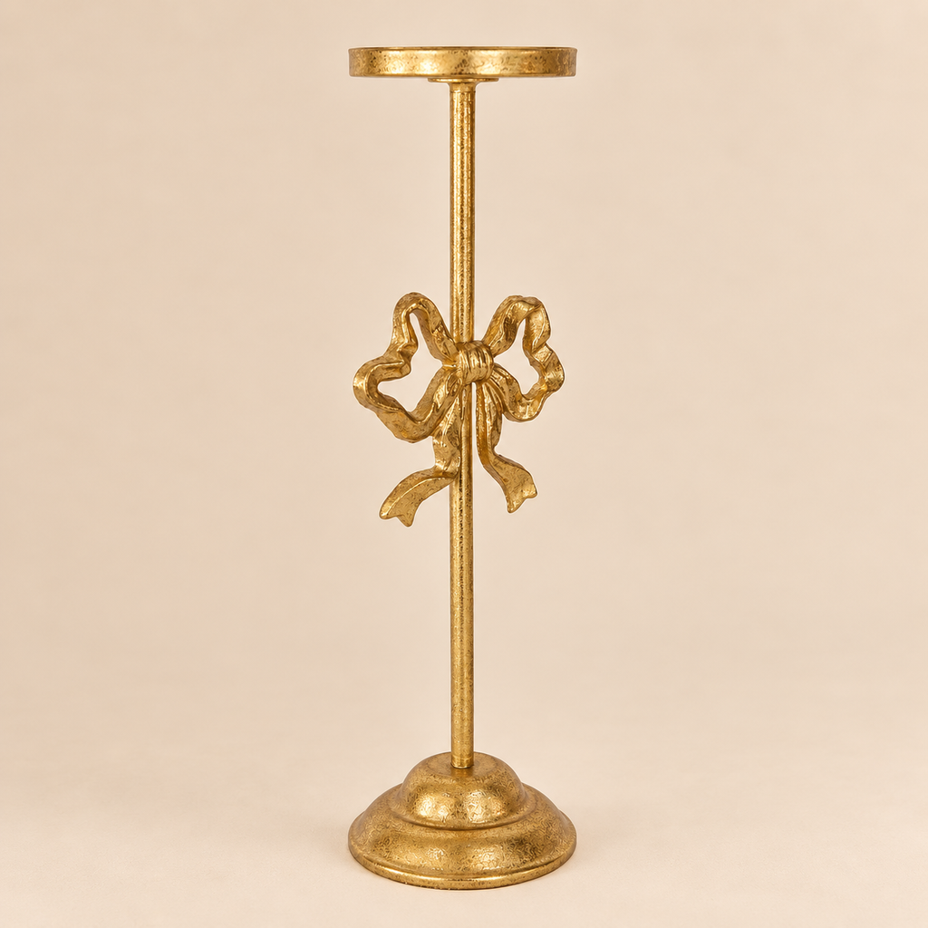 Portacandela Alto con Fiocco Oro Anticato 35,6 cm